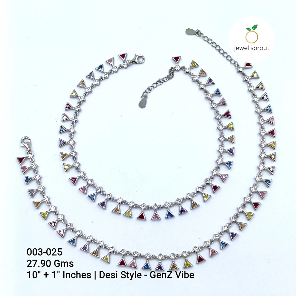 Elegant CZ Desi Style Colour Anklets in 925 Sterling Silver
