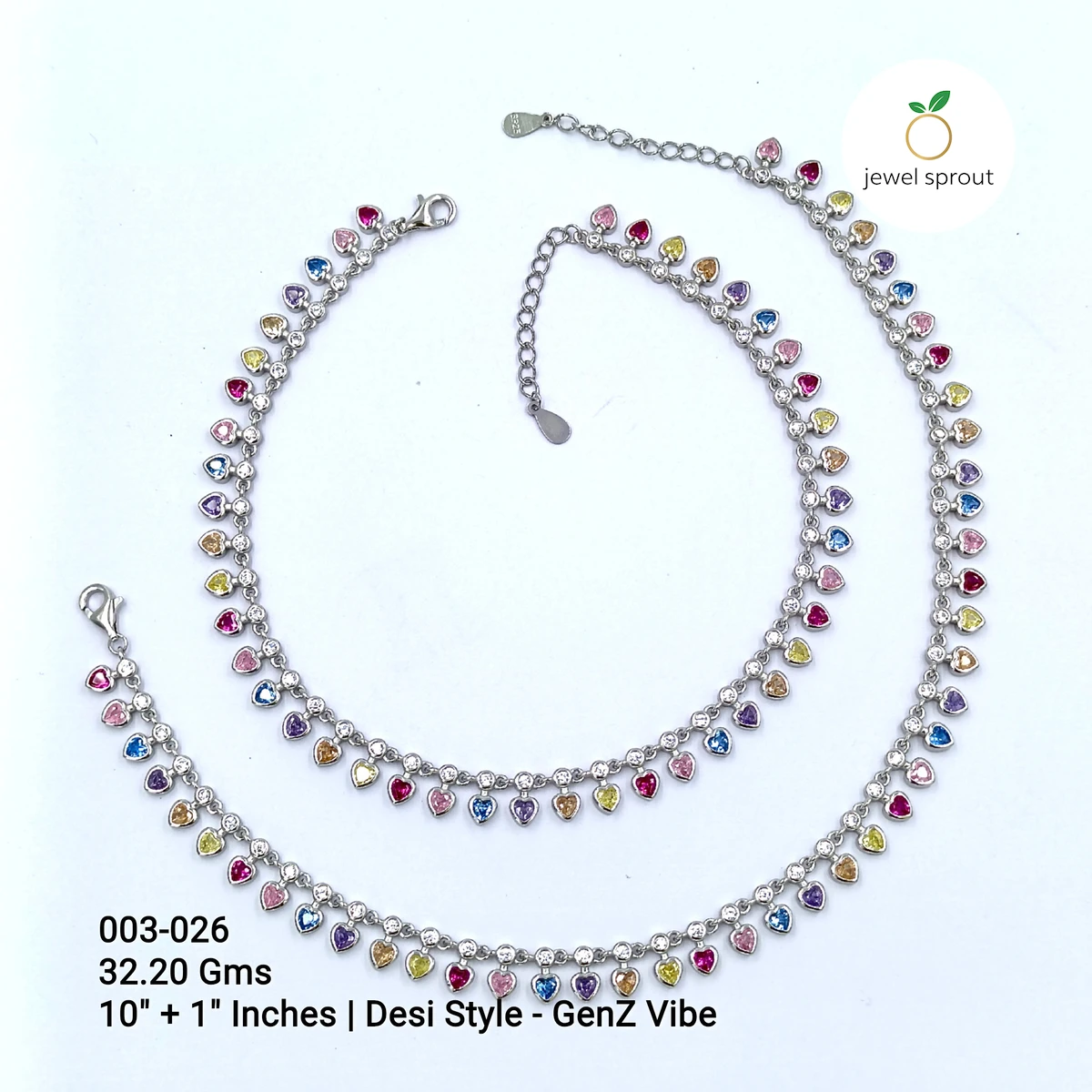 Stylish CZ Desi Style Colour Anklets in Sterling Silver
