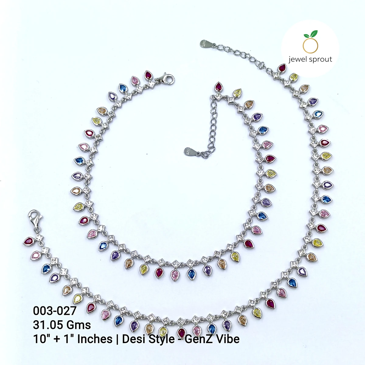 Stylish CZ Desi Style Colour Anklets in Sterling Silver