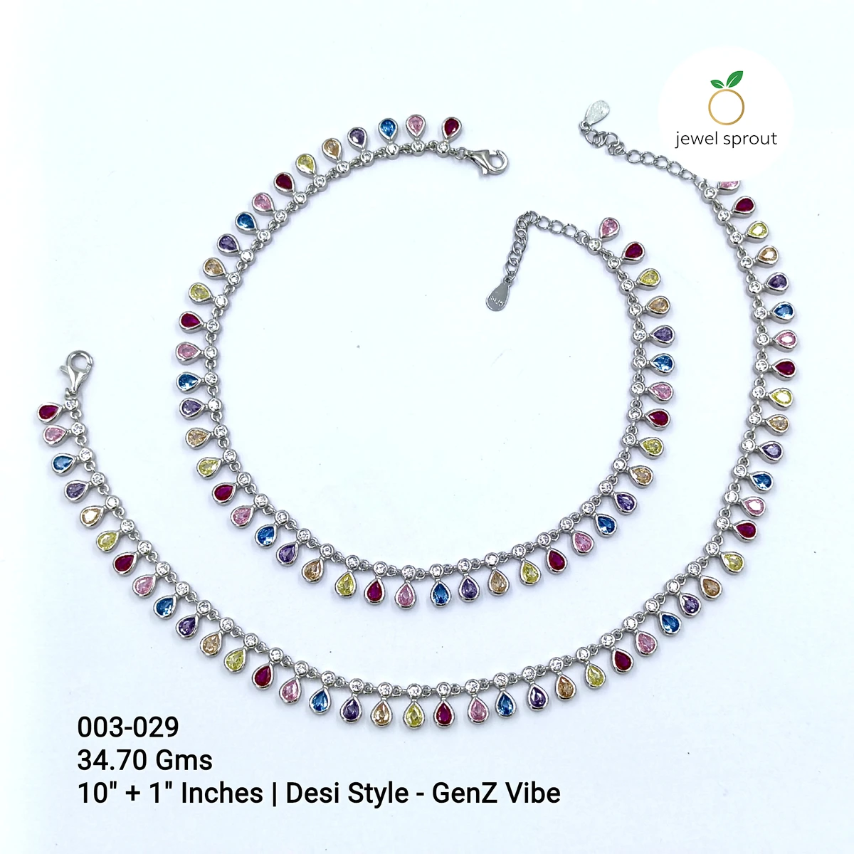 Stylish CZ Desi Style Colour Anklets in 925 Sterling Silver