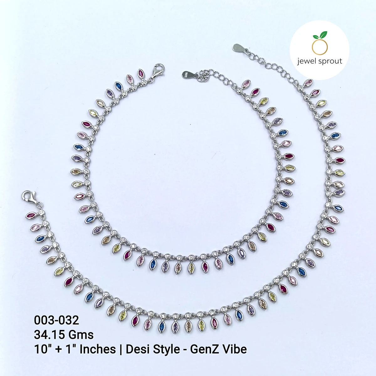 Stylish CZ Desi Style Colour Anklets in 925 Sterling Silver