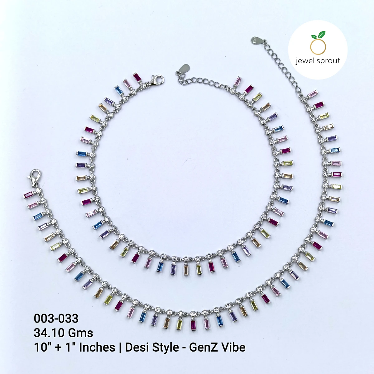 Stylish CZ Desi Style Colour Anklets in 925 Sterling Silver