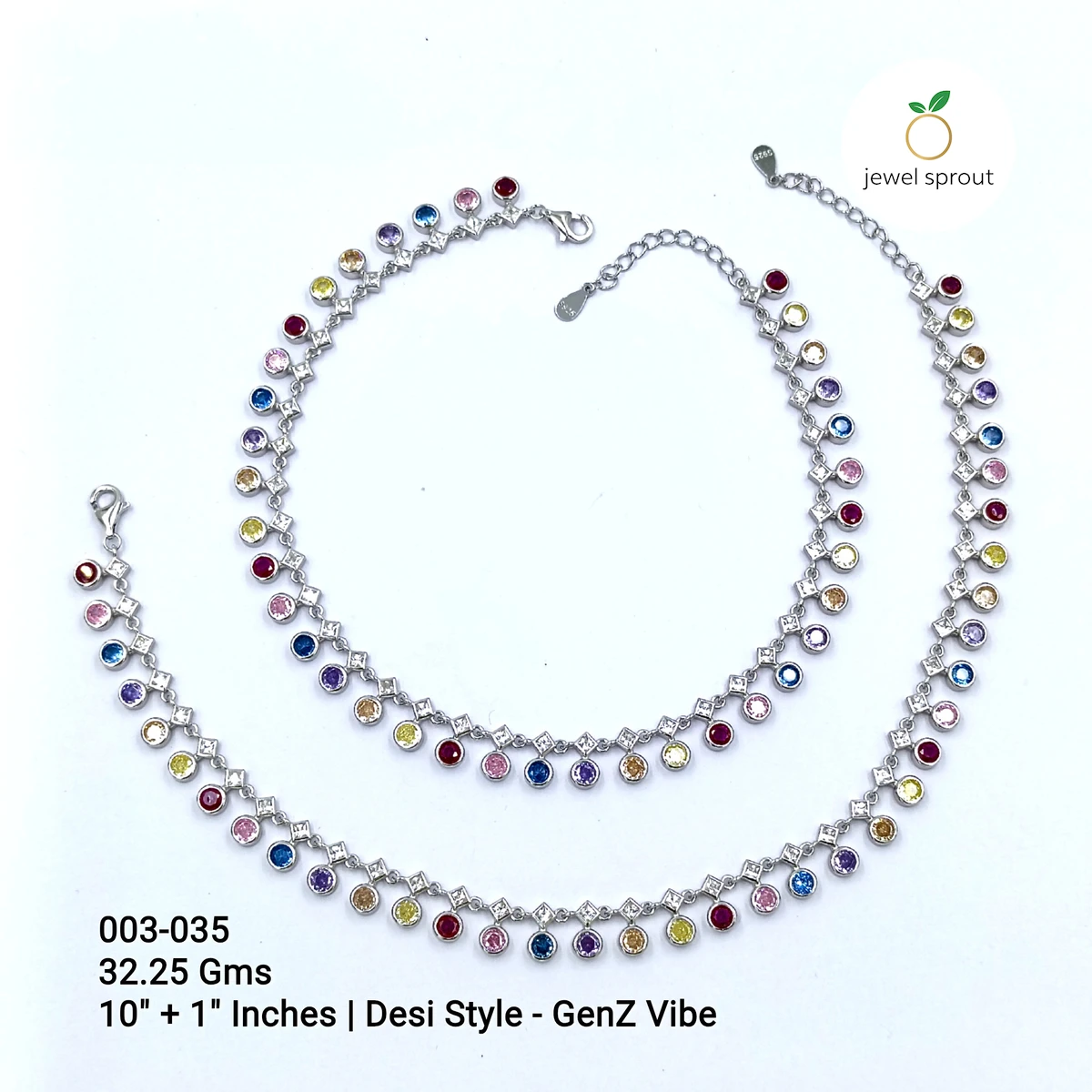 Stylish CZ Desi Style Colour Anklets in 925 Sterling Silver