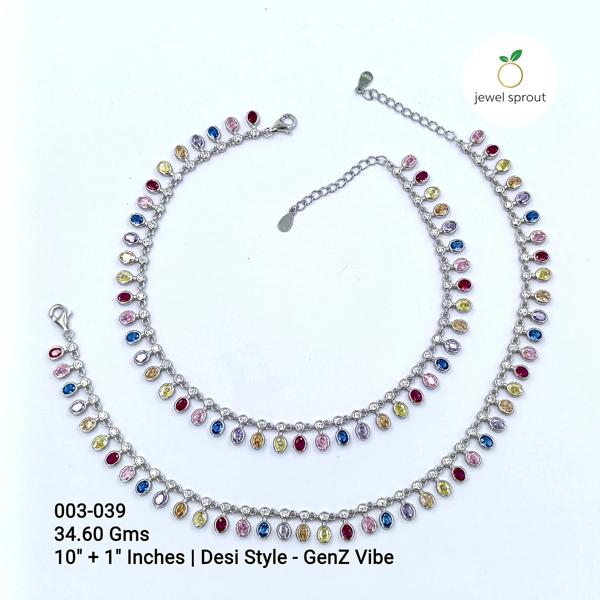 Stylish CZ Desi Style Colour Anklets in 925 Sterling Silver