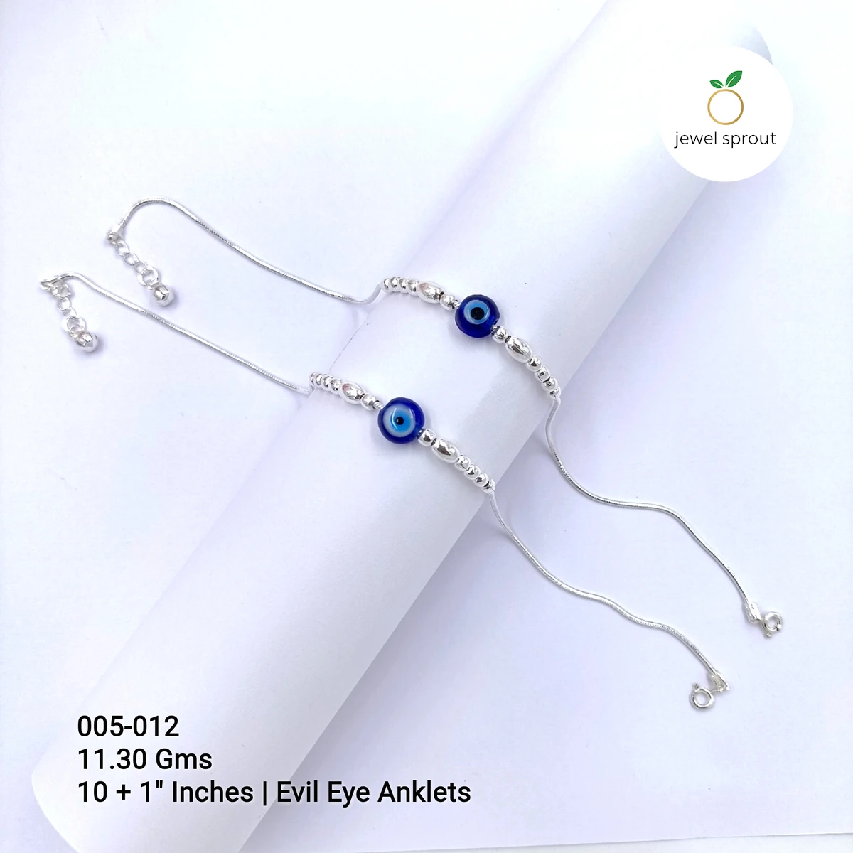 Elegant Snake Evil Eye Anklet in 925 Sterling Silver
