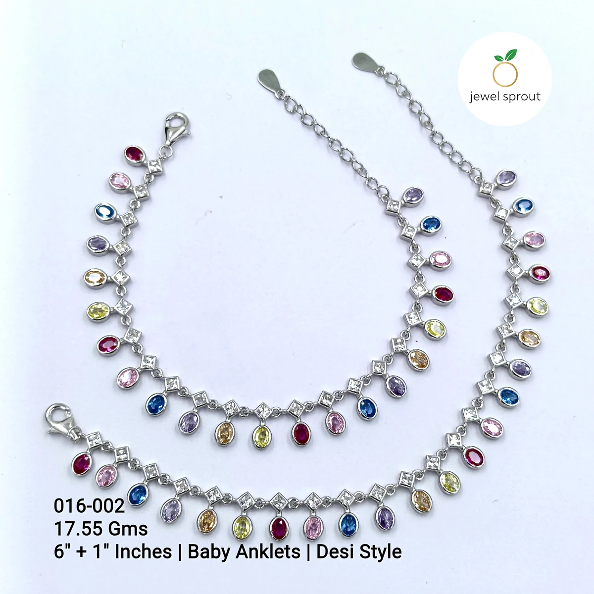 Kids Anklets - Desi Style with Colour Stones - 925 Silver