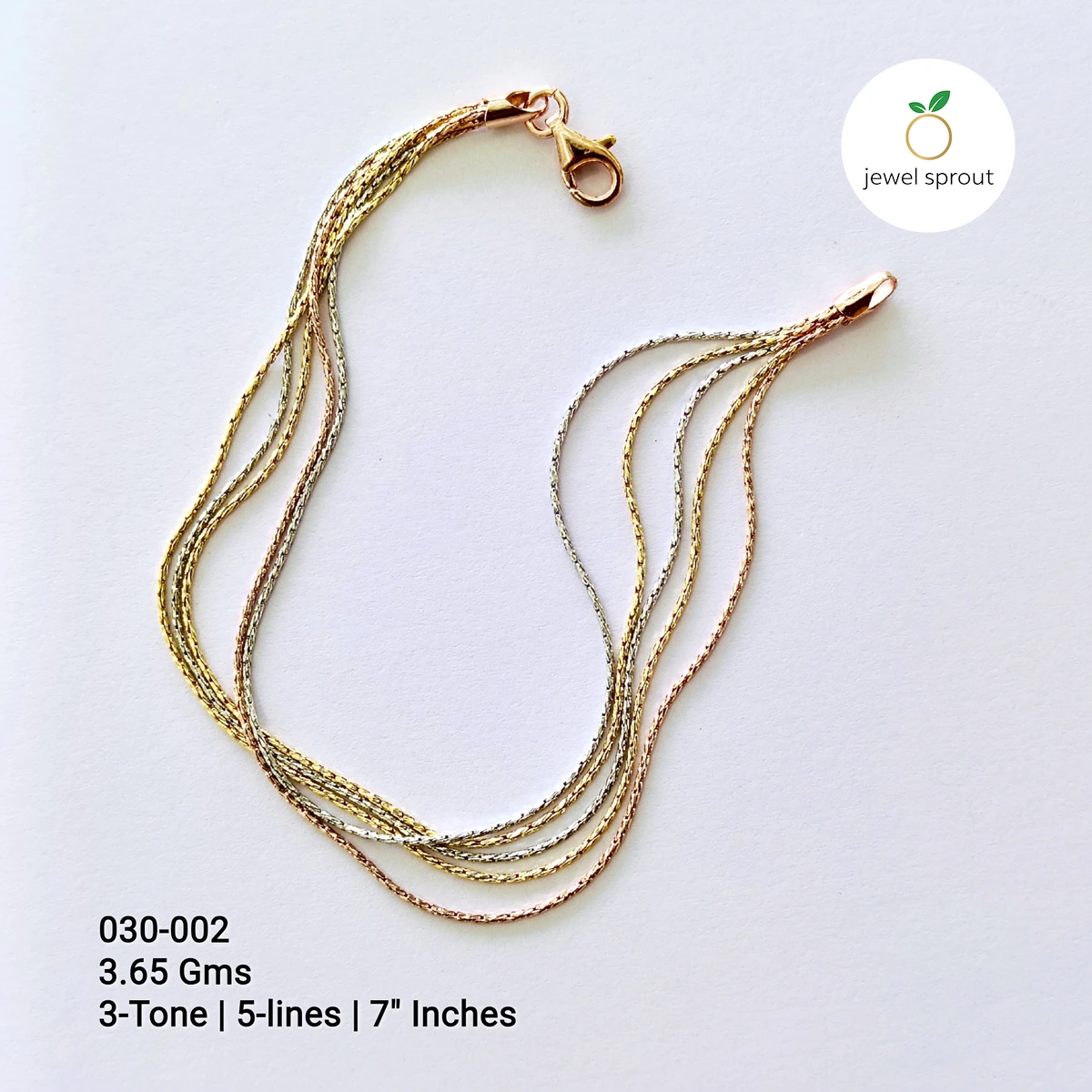 Chic 3-Tone Italian Bunch 5-Line Sterling Silver Bracelet