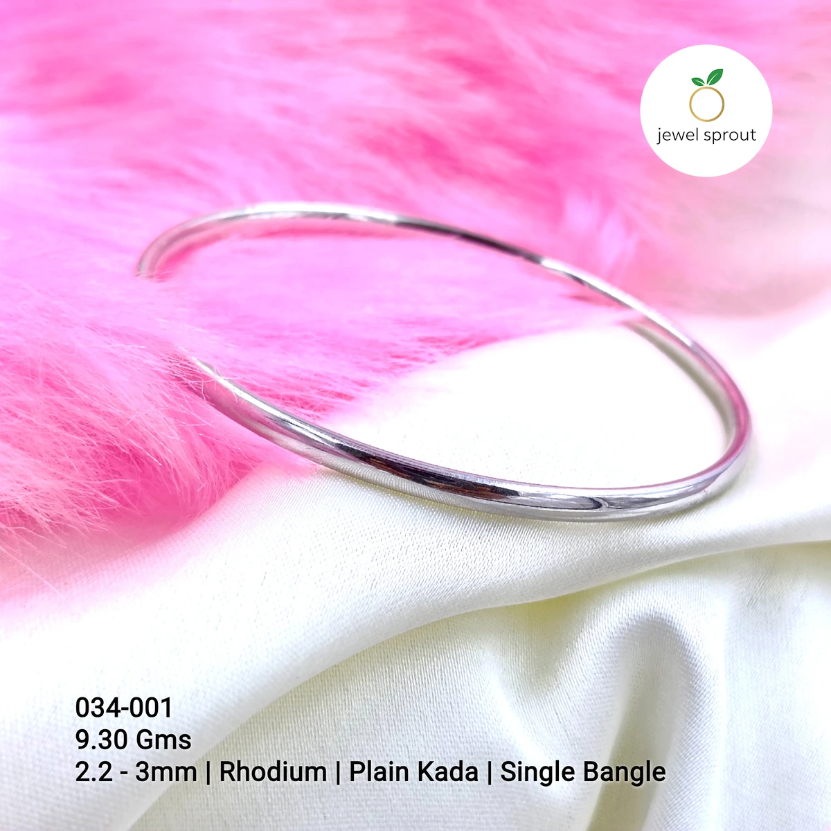Elegant Rhodium Sterling Silver H&A Plain Kada Bangle