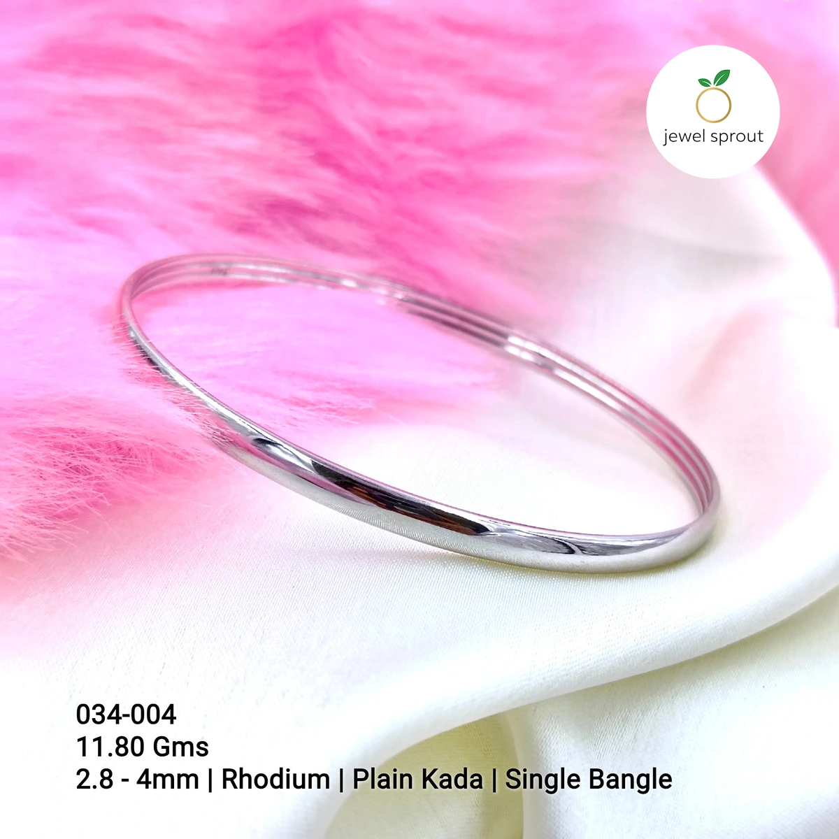 Elegant Rhodium Plain Kada Bangle in 925 Sterling Silver