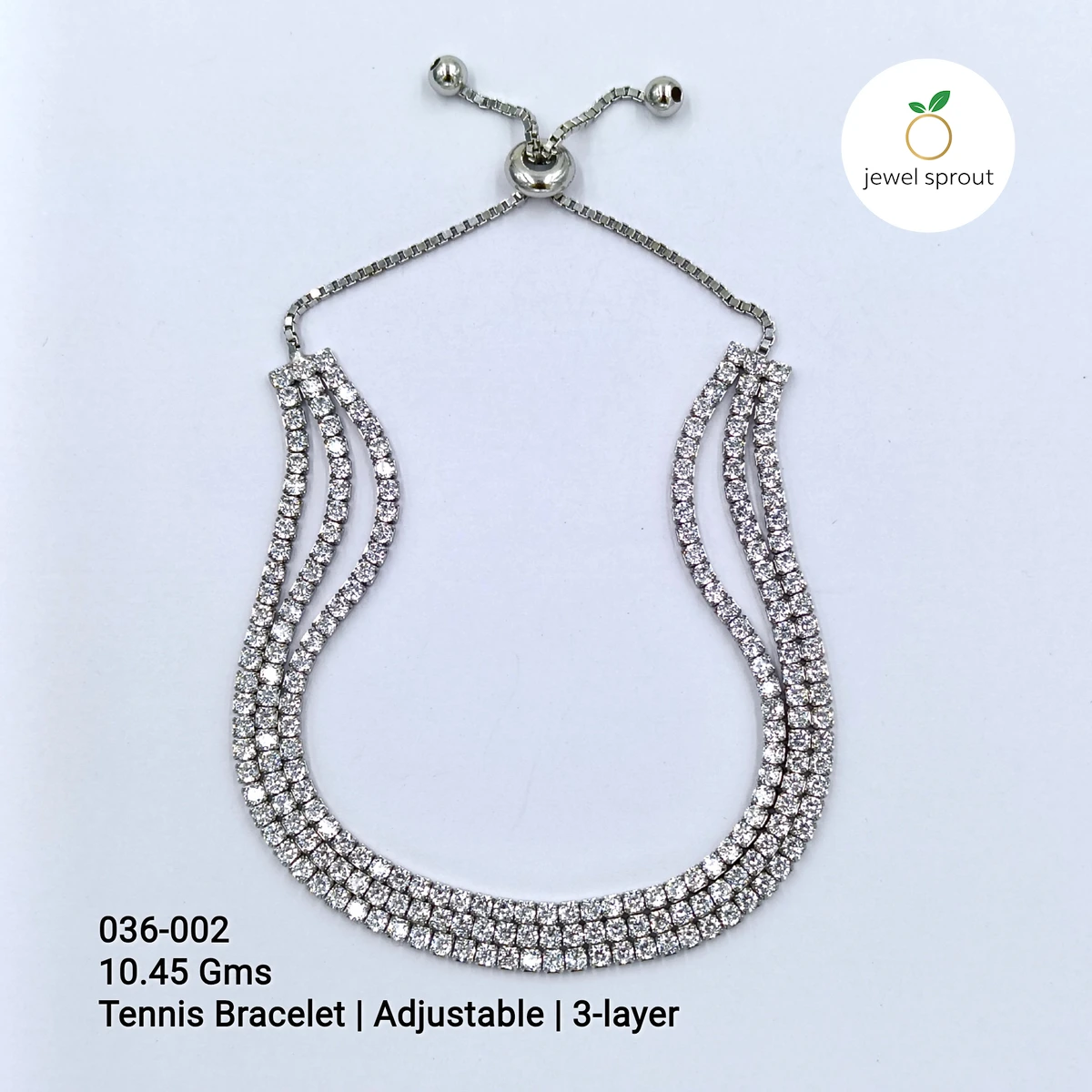 Adjustable 3-Layer Tennis Bracelet in 925 Sterling Silver