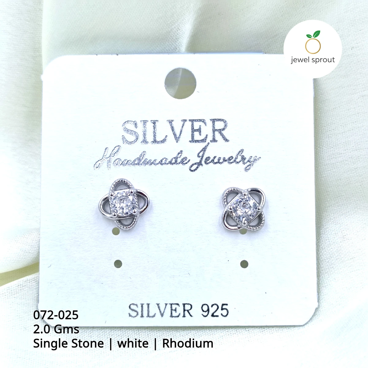 Elegant Rhodium Single Stone Stud Earrings