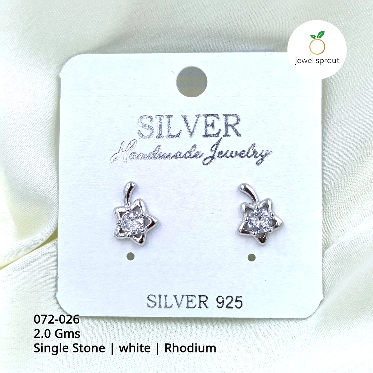 Elegant Rhodium Single Stone Studs in Sterling Silver