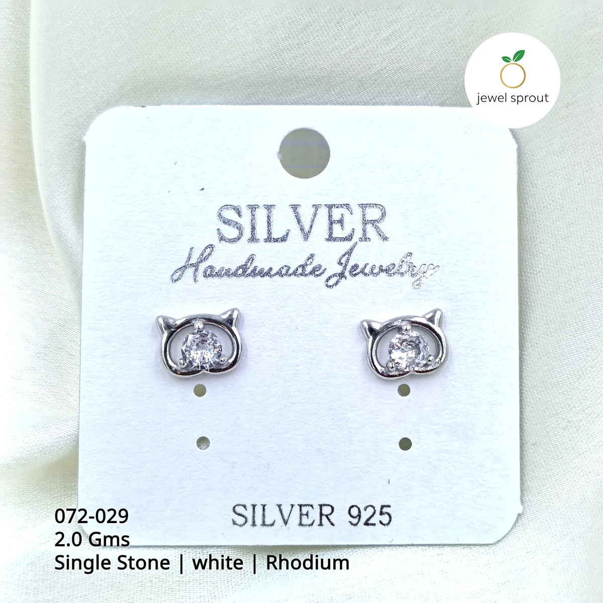 Elegant Rhodium Single Stone Studs Earrings