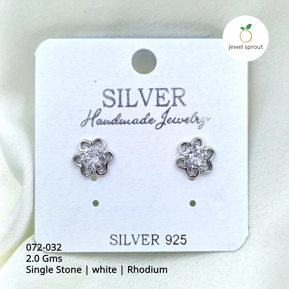 Elegant Rhodium Single Stone Stud Earrings