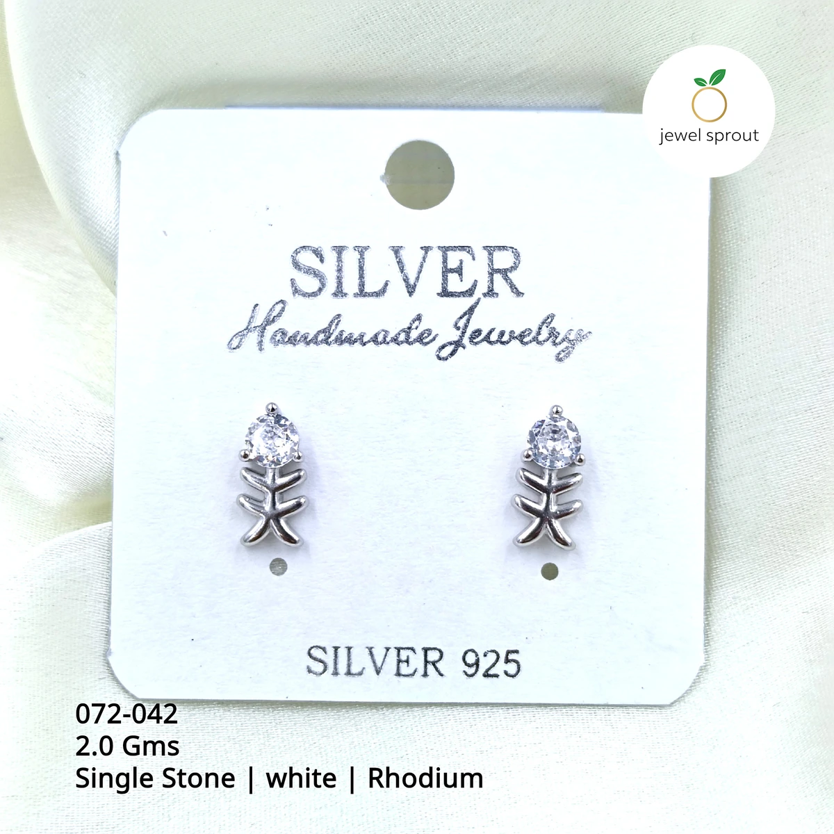Elegant Rhodium Single Stone Stud Earrings