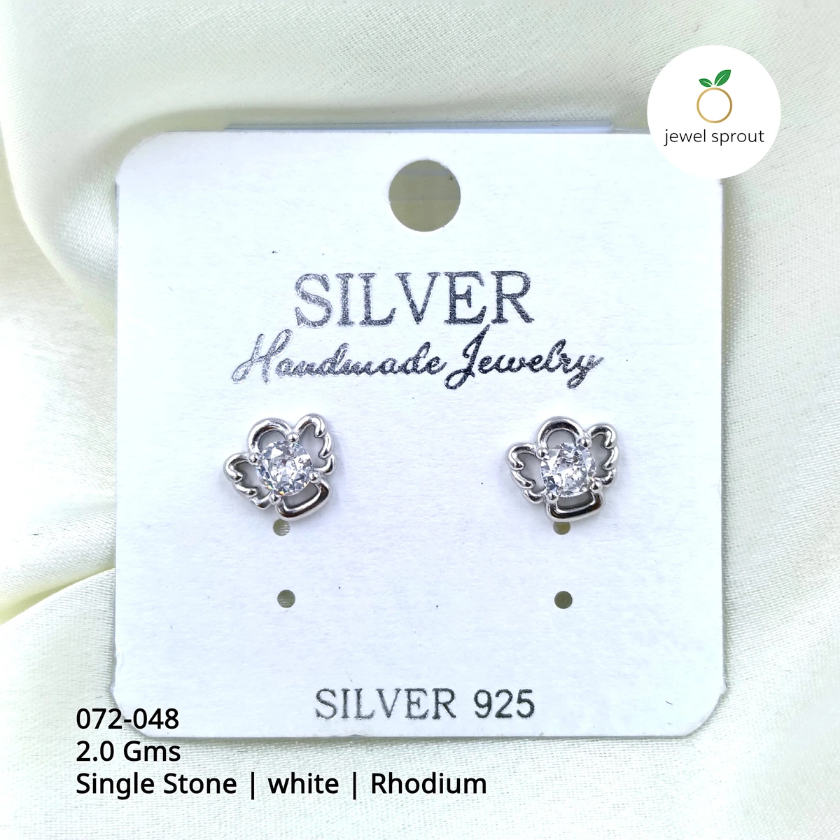 Elegant Rhodium Single Stone Studs Earrings in Sterling Silver
