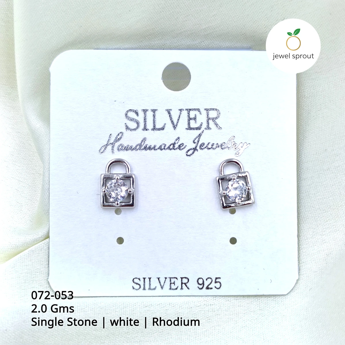 Sleek Rhodium Single Stone Studs Earrings in Sterling Silver