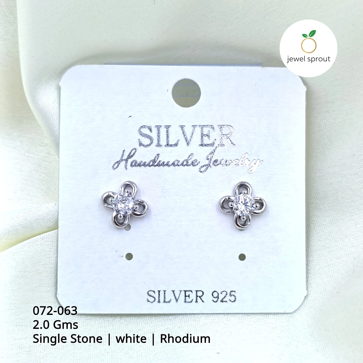 Chic Rhodium Single Stone Sterling Silver Stud Earrings