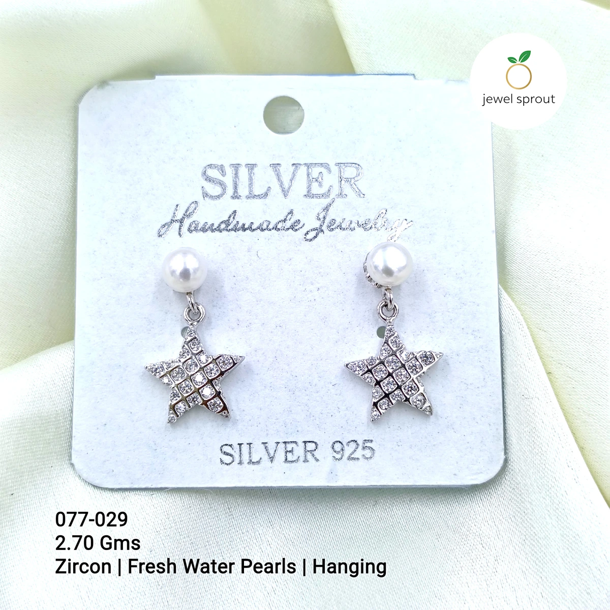 Lightweight CZ Pearl Hanging Earrings in 925 Sterling Silver