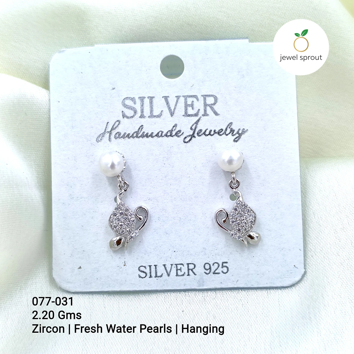Lightweight CZ Pearl Hanging Earrings in 925 Sterling Silver