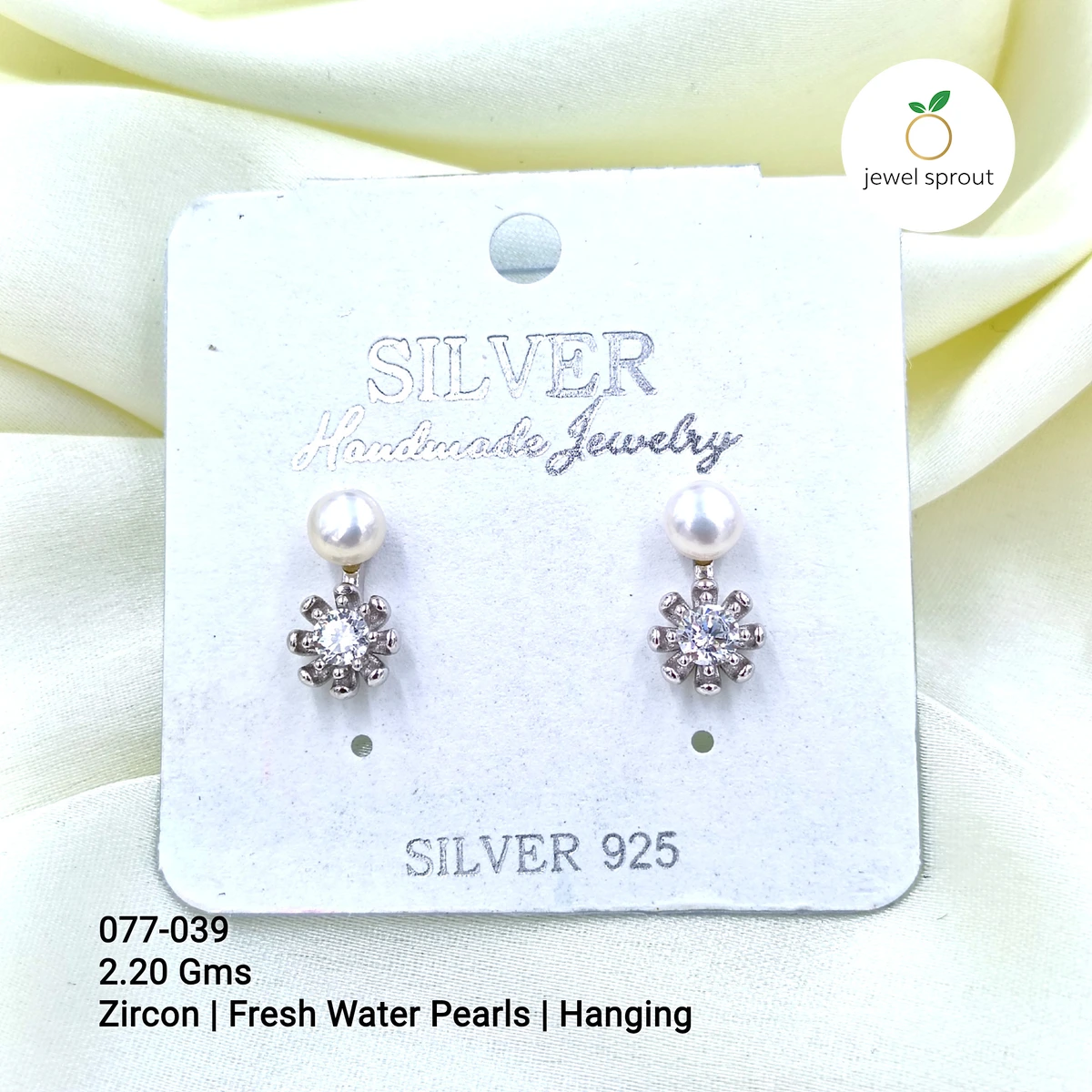 Lightweight CZ Pearl Hanging Earrings in 925 Sterling Silver
