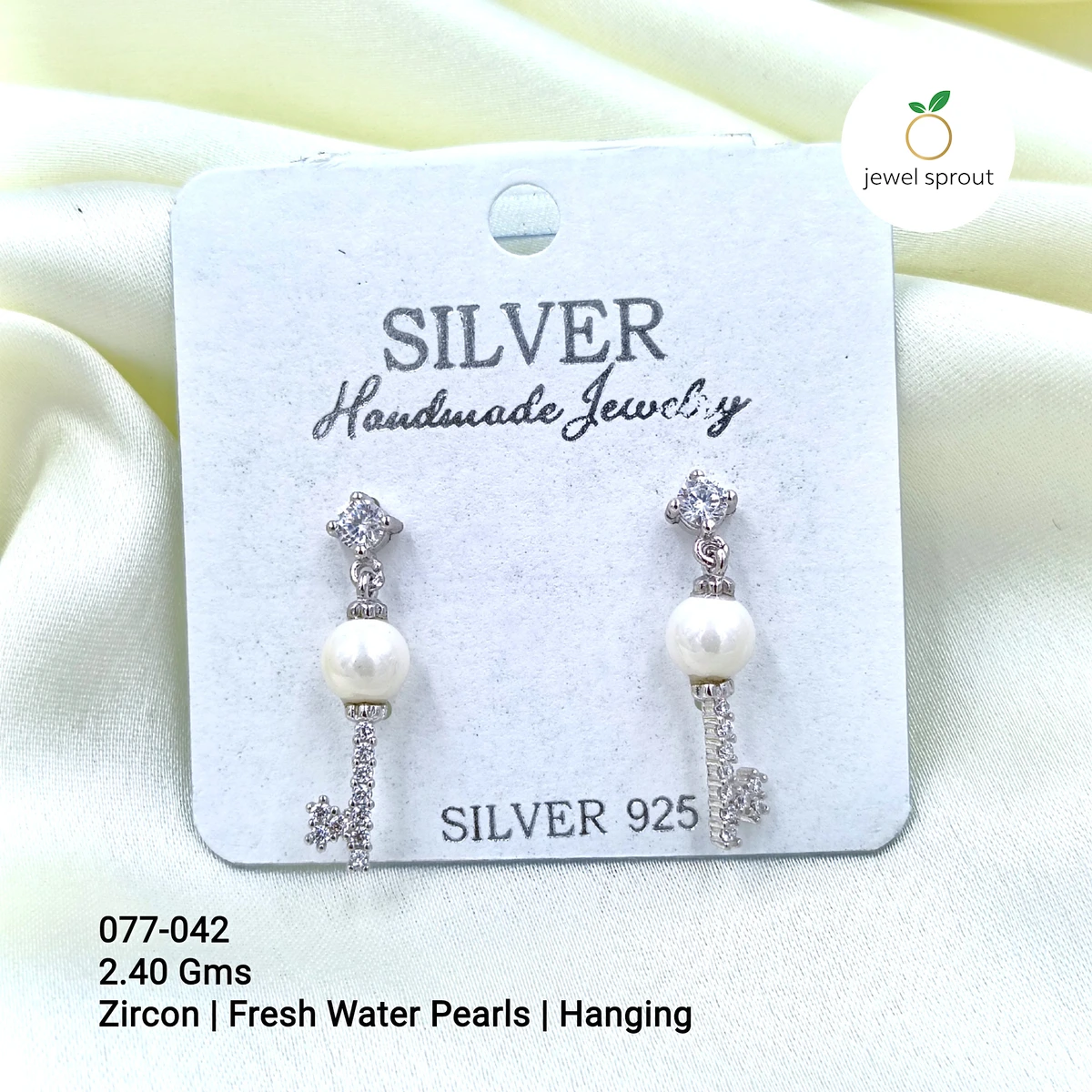 Lightweight CZ Pearl Hanging Earrings in 925 Sterling Silver