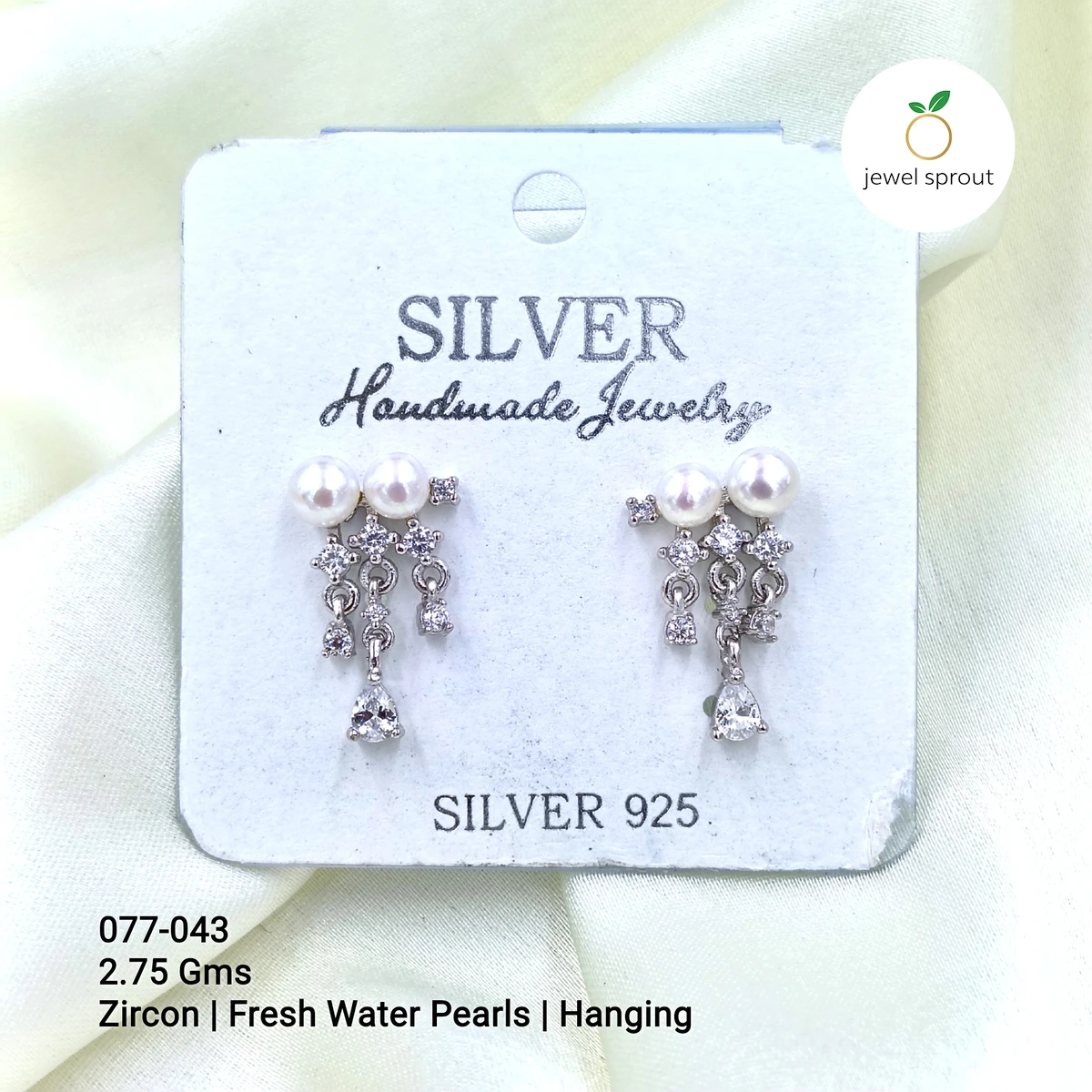 Elegant CZ Pearl Hanging Earrings in 925 Sterling Silver