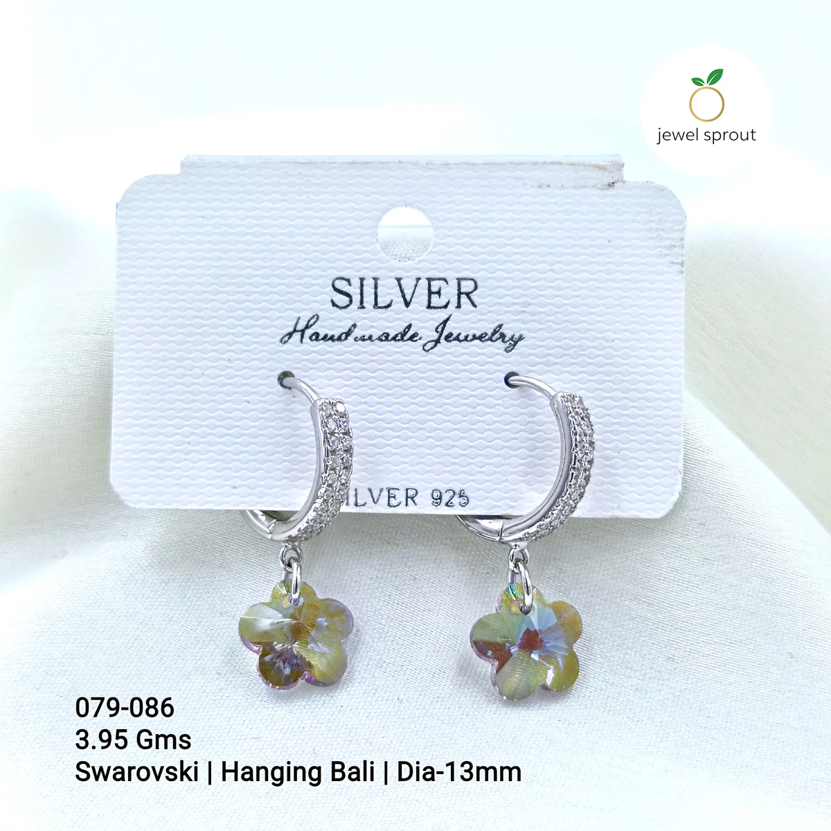 Elegant Swarovski Hanging Bali Earrings in 925 Sterling Silver
