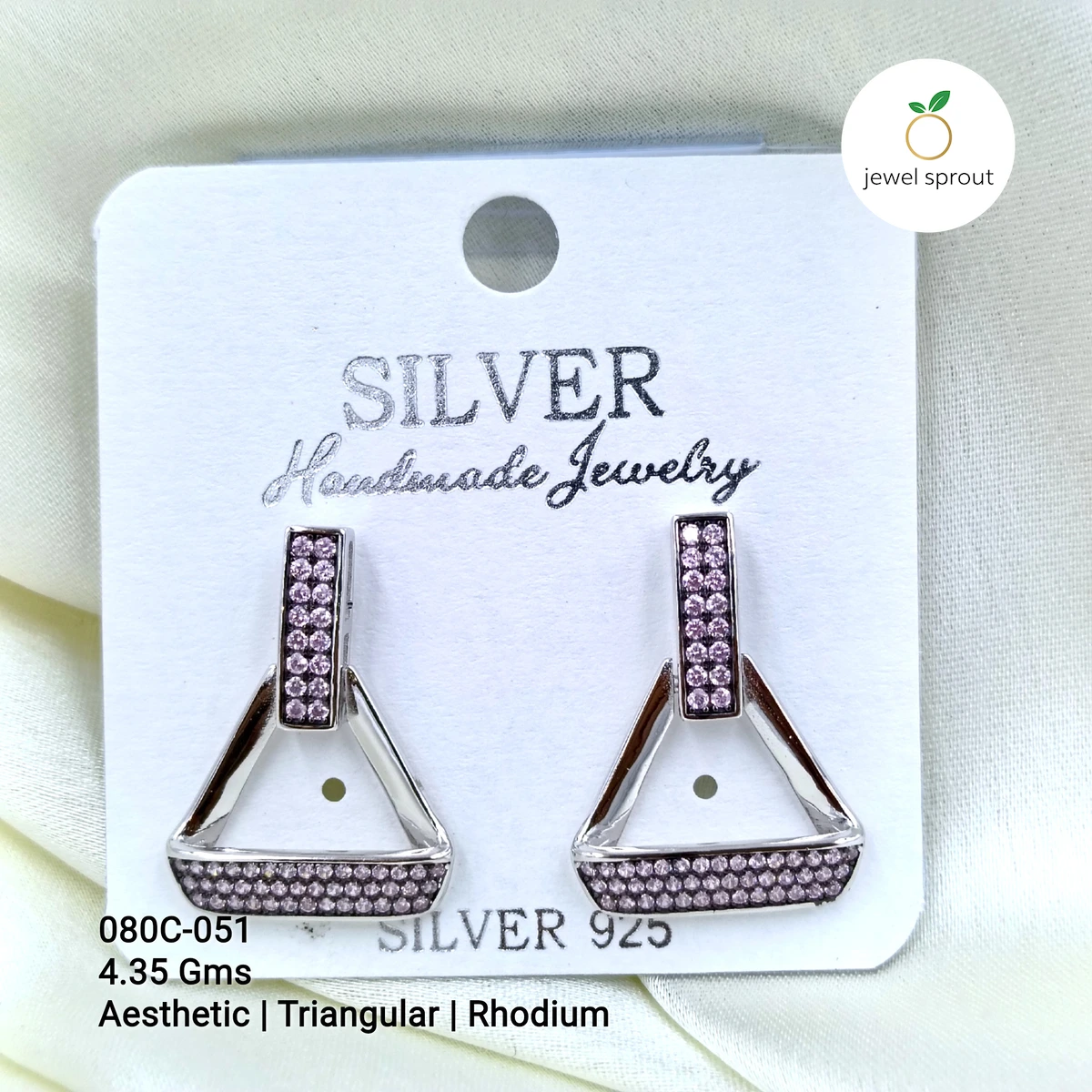 Aesthetic Rhodium Triangular Premium Earrings in Sterling Silver