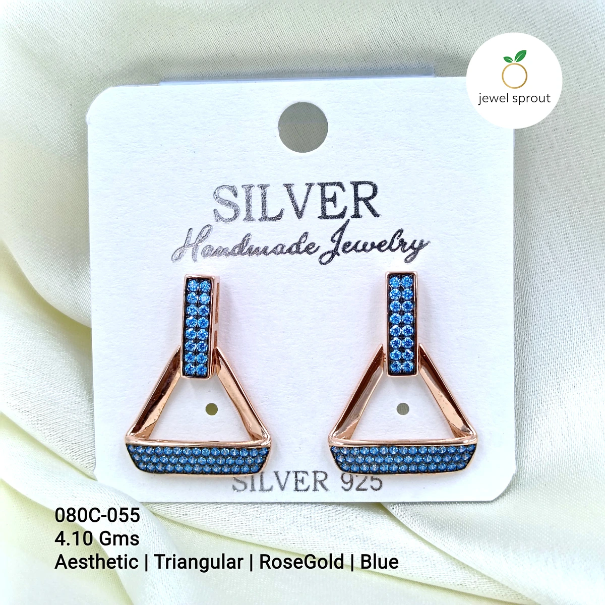 Aesthetic Triangular Blue Rosegold Premium Earrings