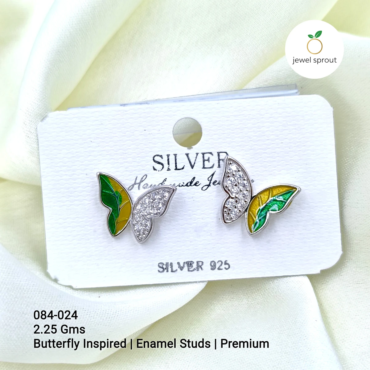 Butterfly Enamel Earrings - Premium 925 Sterling Silver Studs