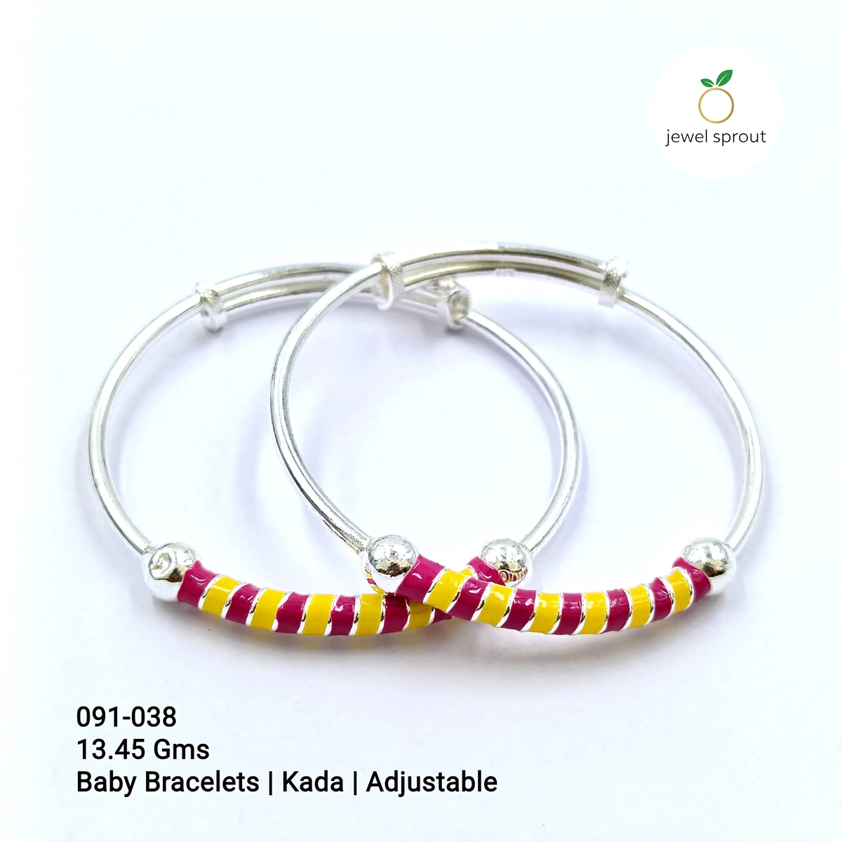 Stylish Adjustable Baby Enamel Kada in 925 Sterling Silver