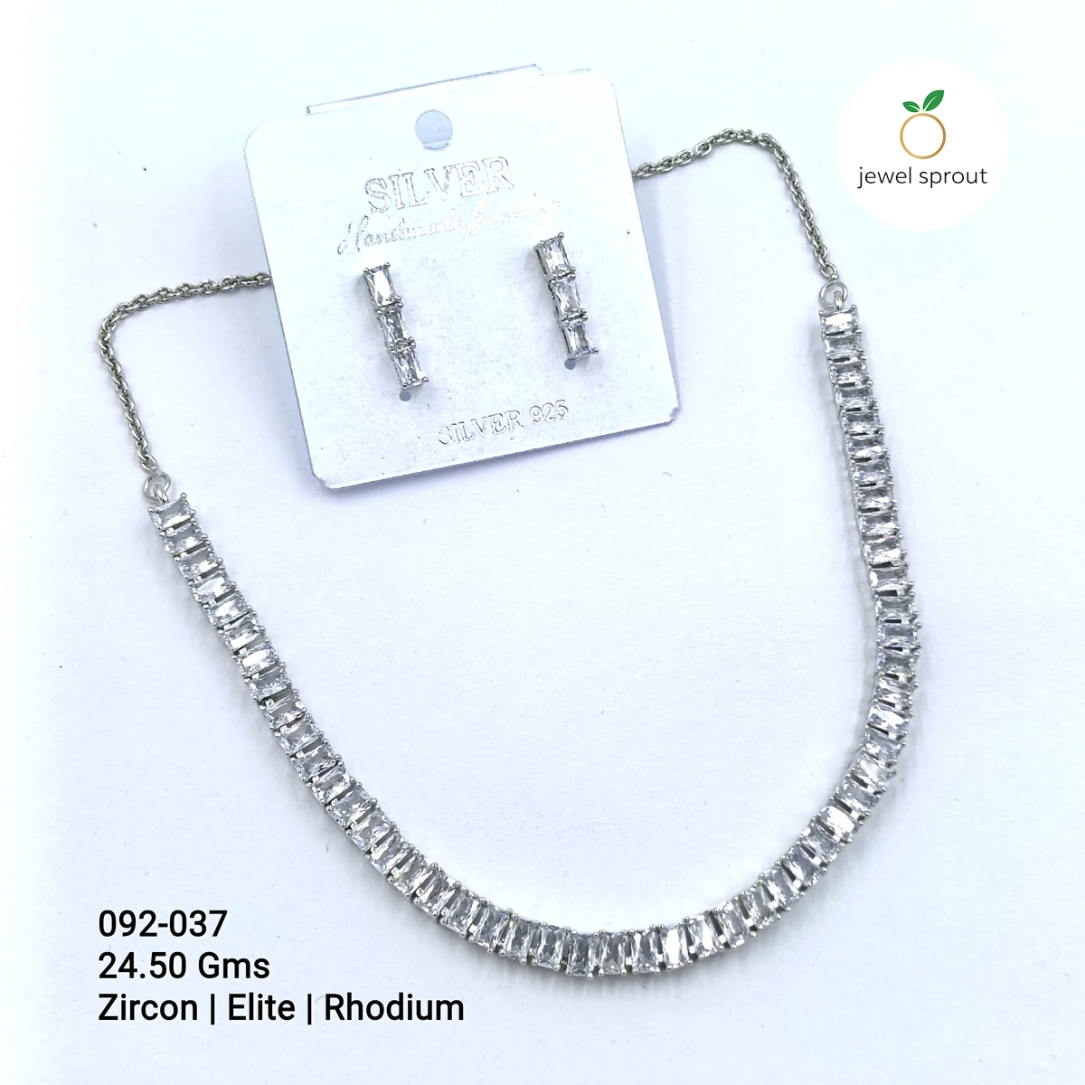 Elegant CZ Necklace in Rhodium with Zircon Accents