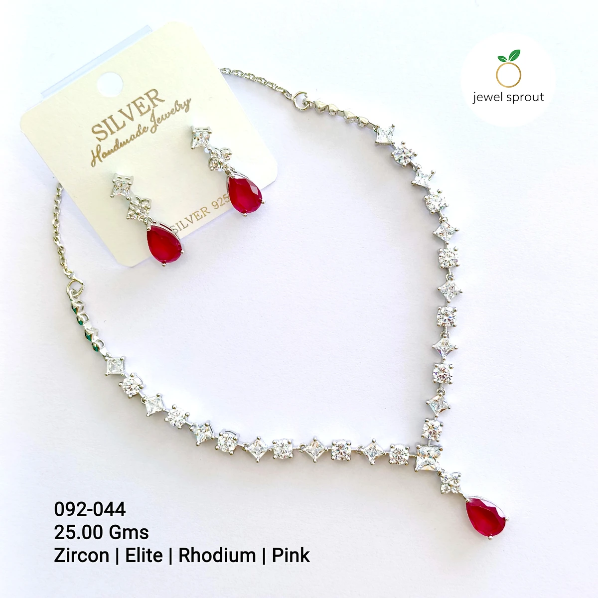 Elegant CZ Necklace in Pink Zircon with Rhodium Finish