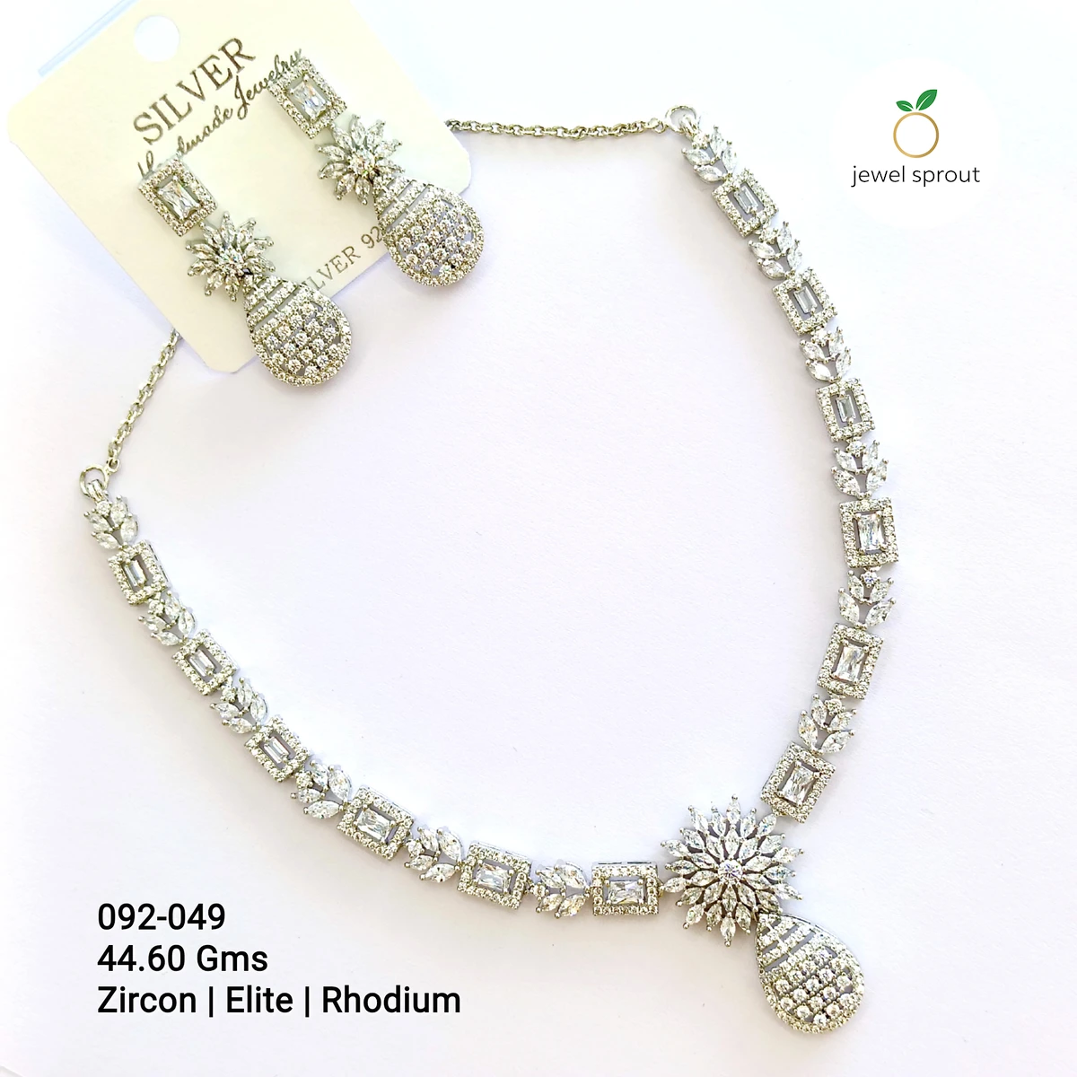 Elegant CZ Necklace with Zircon and Rhodium Finish