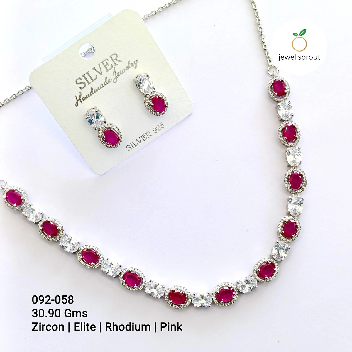 Elegant CZ Necklace in Pink | Rhodium Plated | 925 Silver