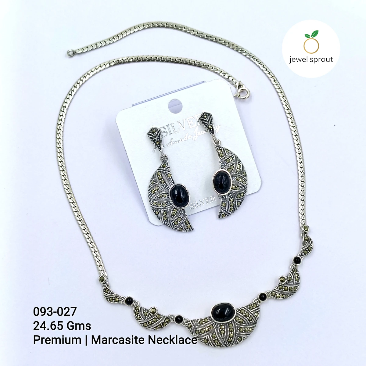 Premium Marcasite Pyrite Necklace in 925 Sterling Silver