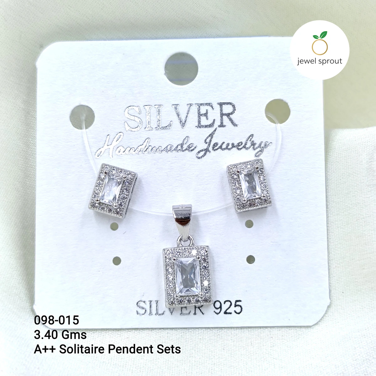 A++ White Solitaire Sterling Silver Pendant Set