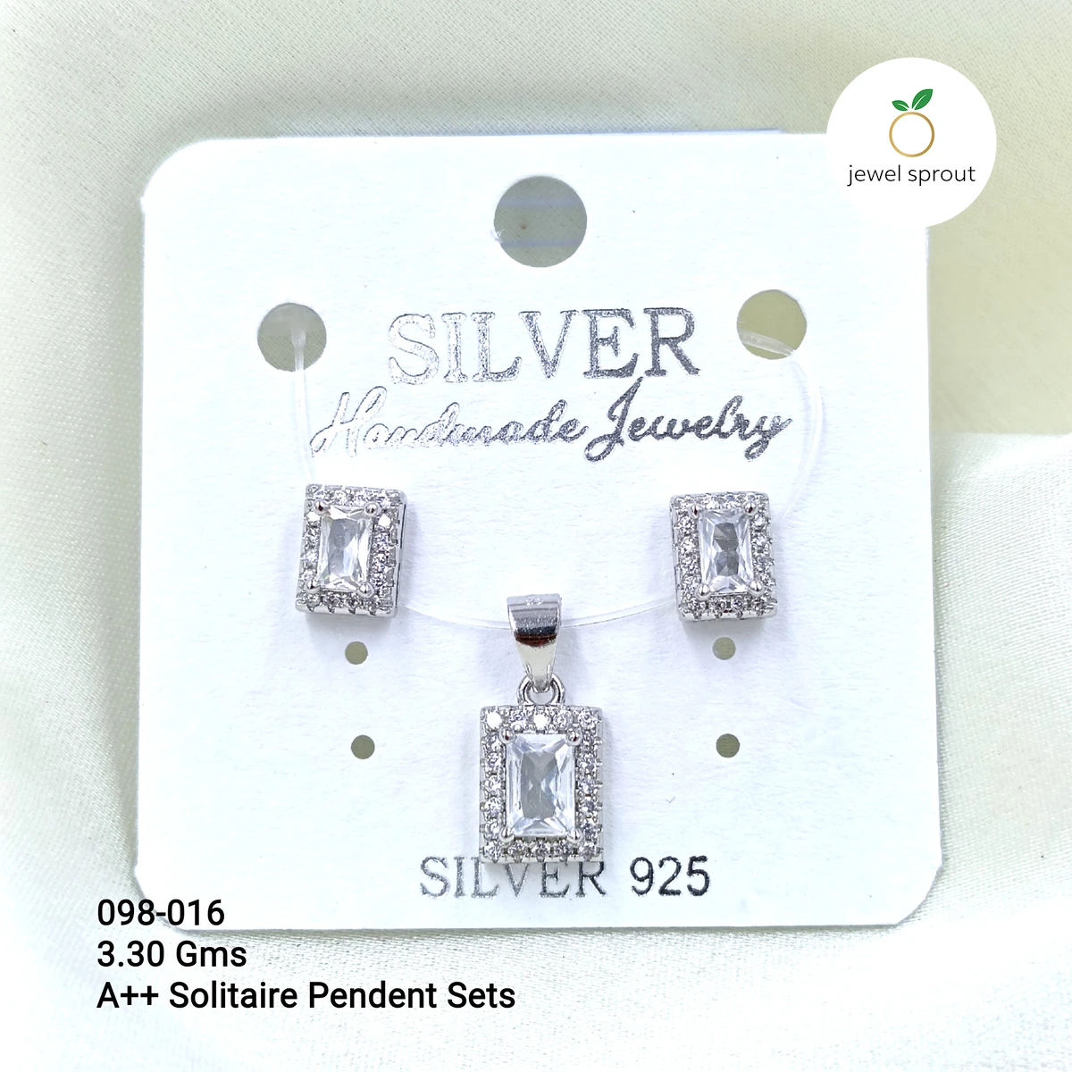 A++ White Solitaire Pendant Set - Elegant Sterling Silver