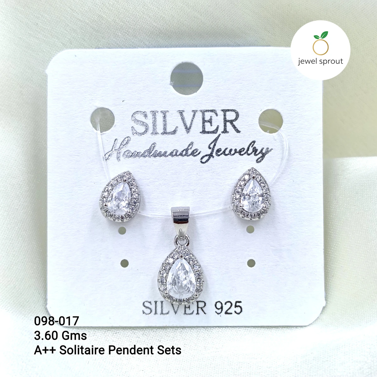 A++ White Solitaire Pendant Set in 925 Sterling Silver
