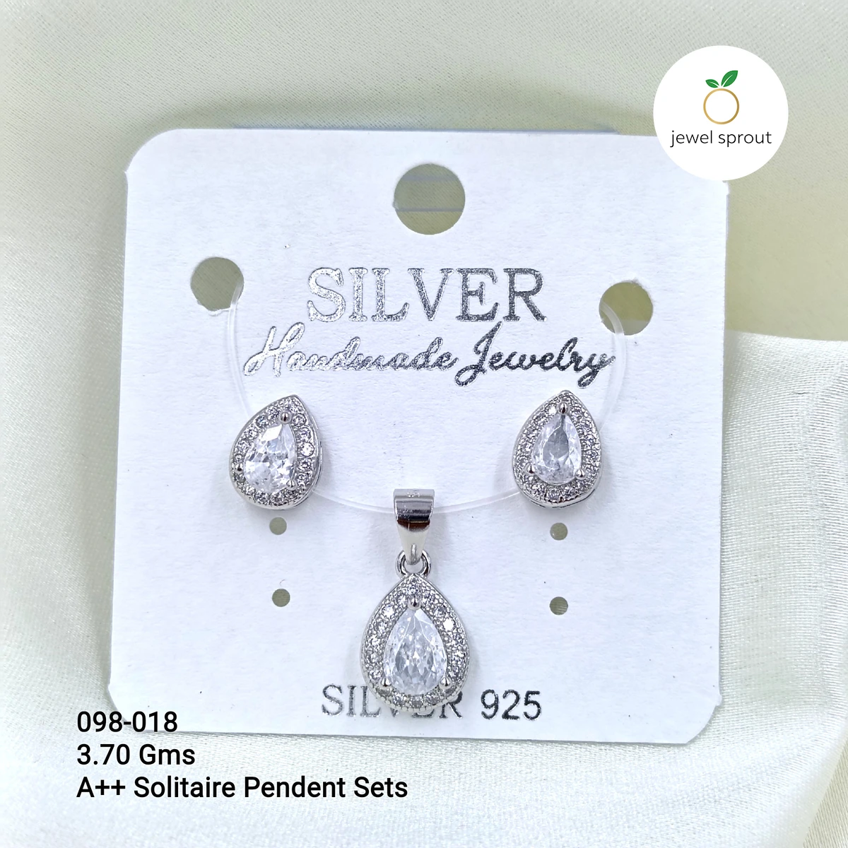 A++ White Solitaire Pendant Set in 925 Sterling Silver