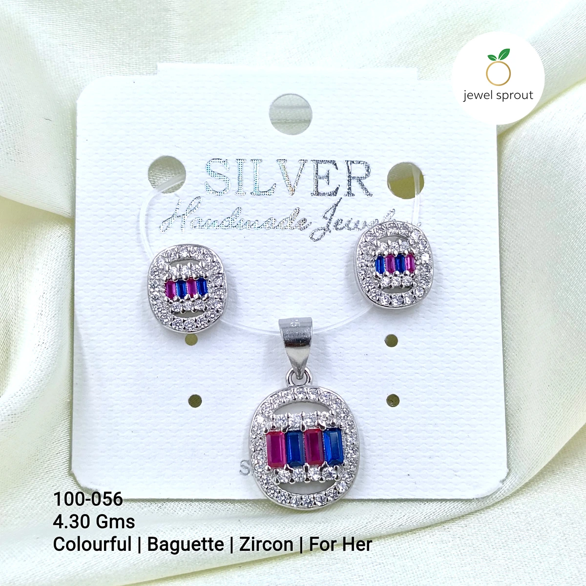 Colorful Baguette Colour Pendant Set for Her