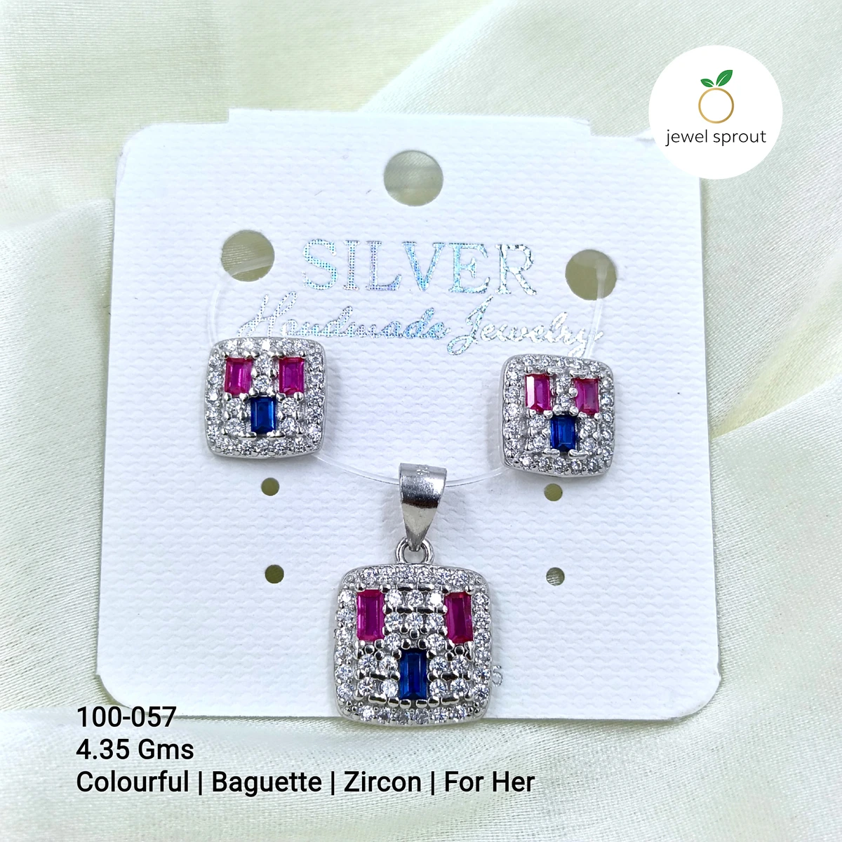 Colorful Baguette Colour Pendant Set for Her