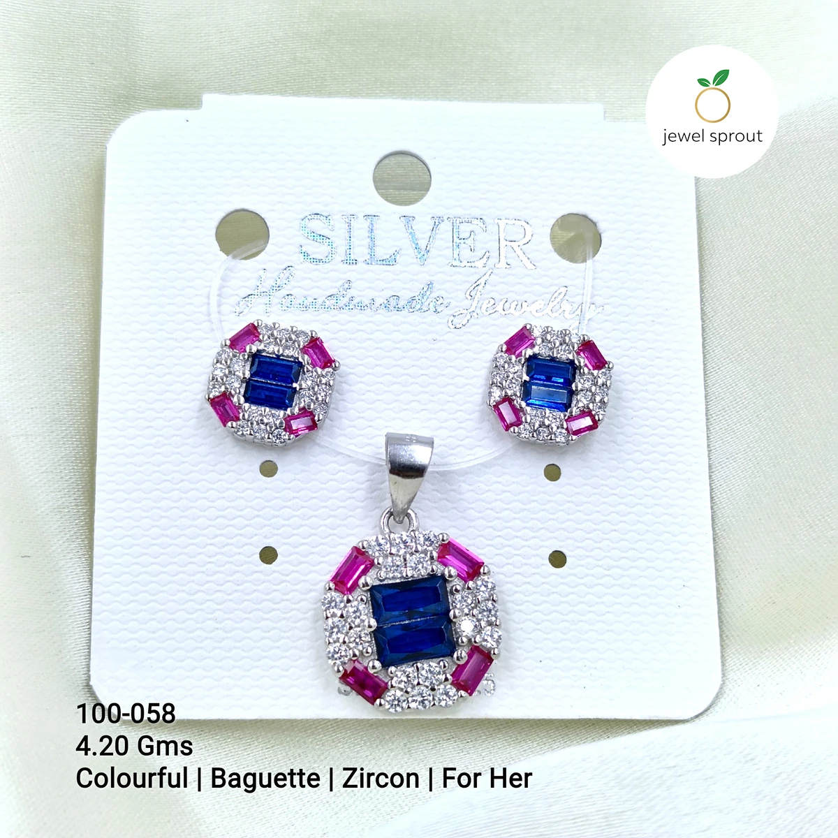 Colorful Baguette Colour Pendant Set for Her