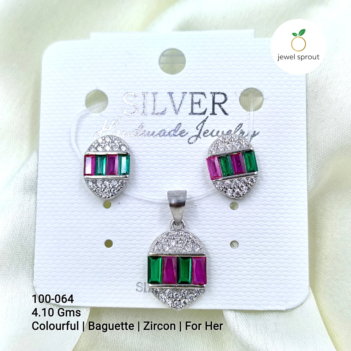 Colorful Baguette Colour Pendant Set for Her - 925 Silver