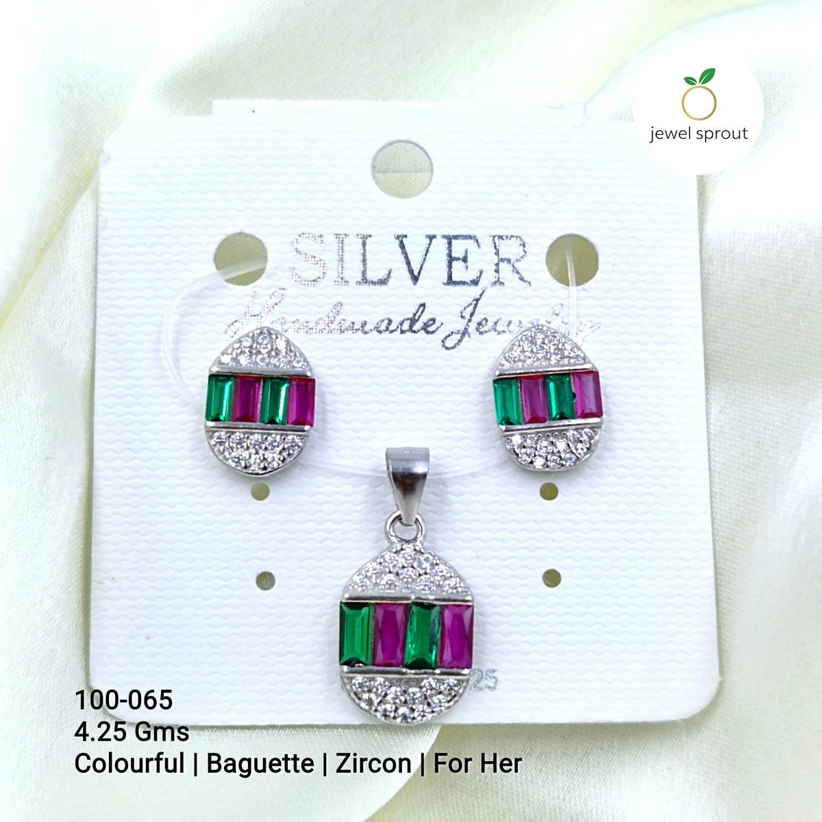 Colorful Baguette Colour Pendant Set for Her