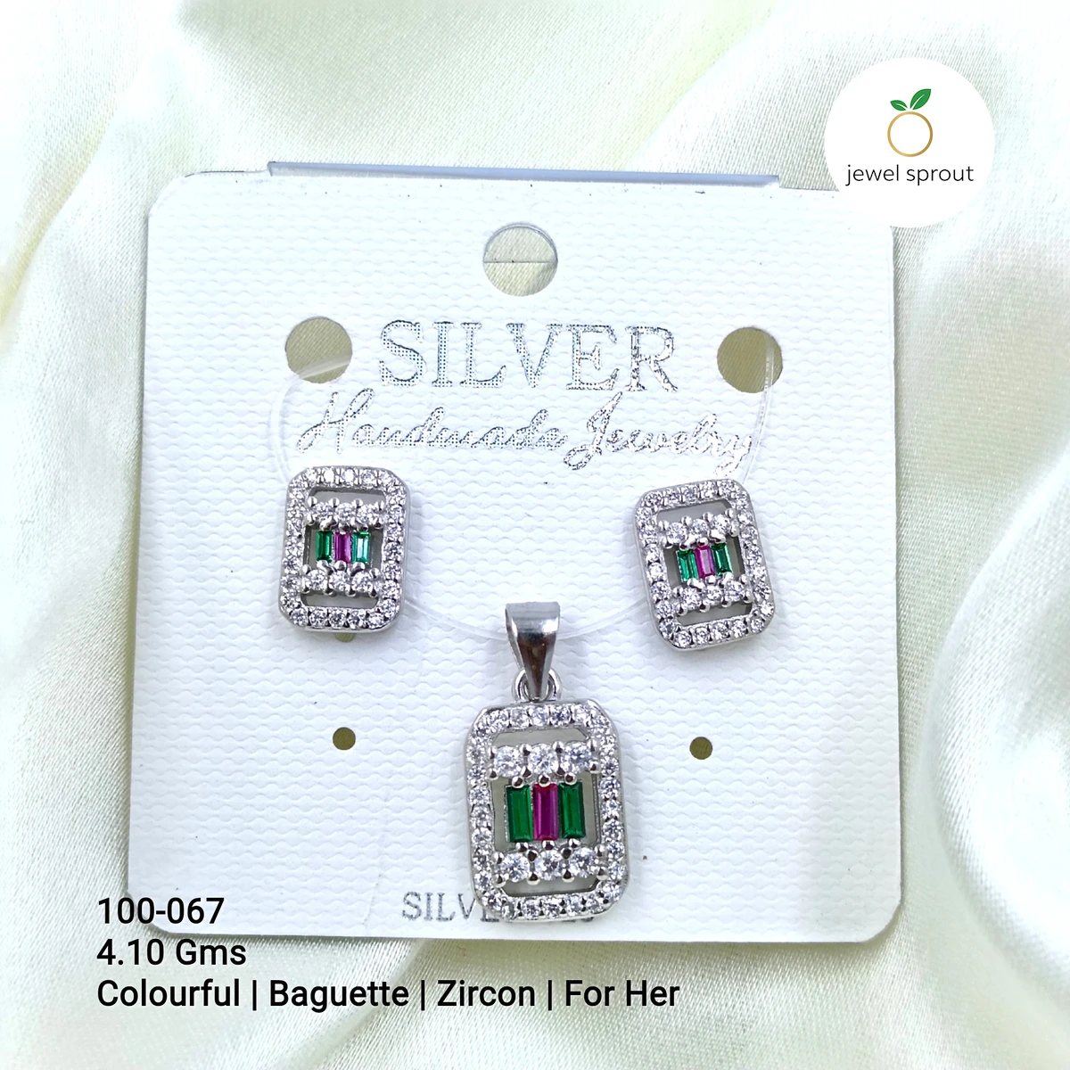 Colorful Baguette Zircon Pendant Set for Her