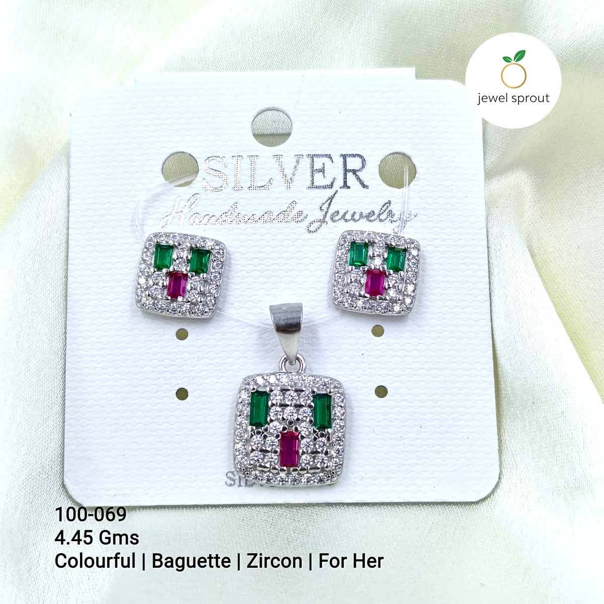 Colorful Baguette Colour Pendant Set for Her