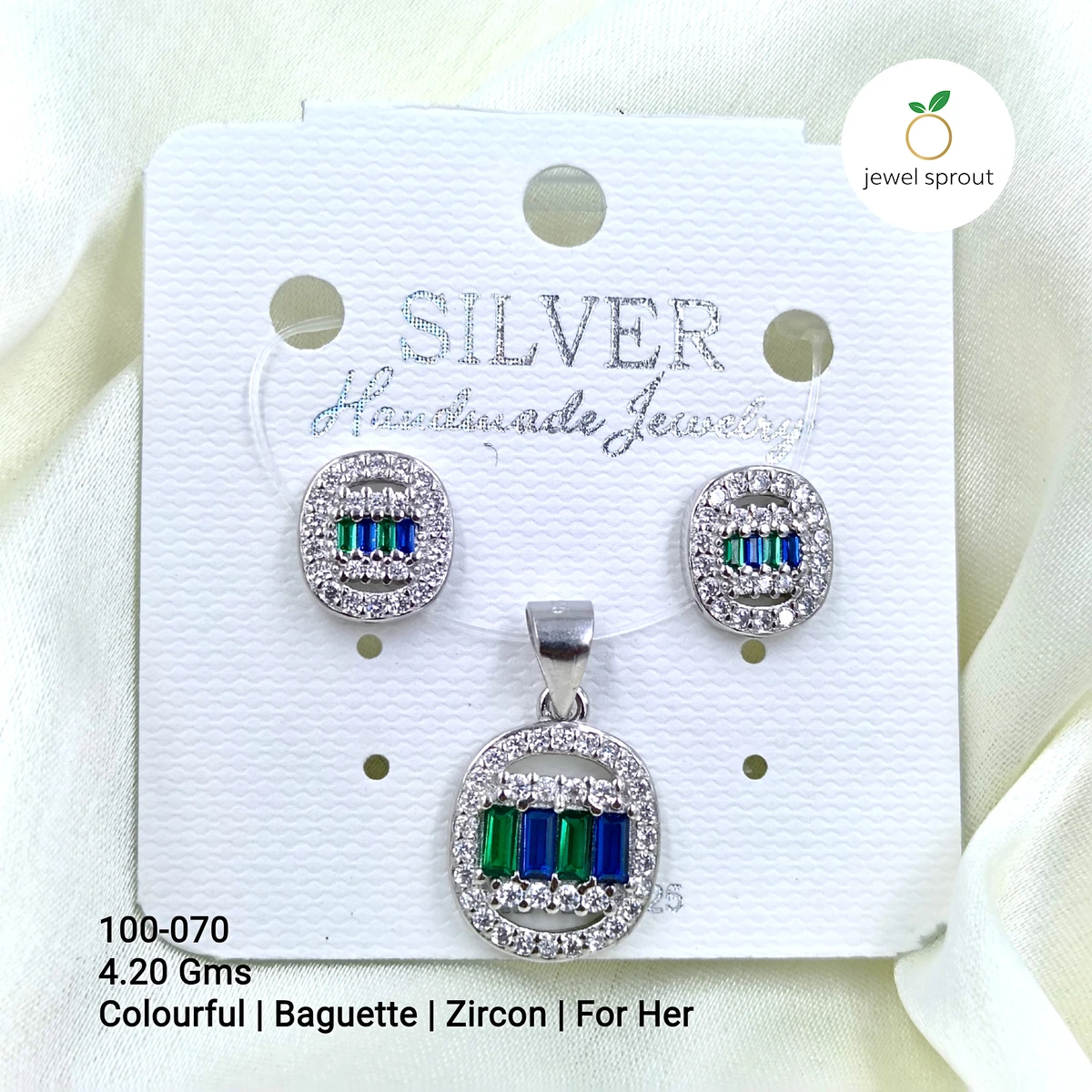 Colorful Baguette Colour Pendant Set for Her