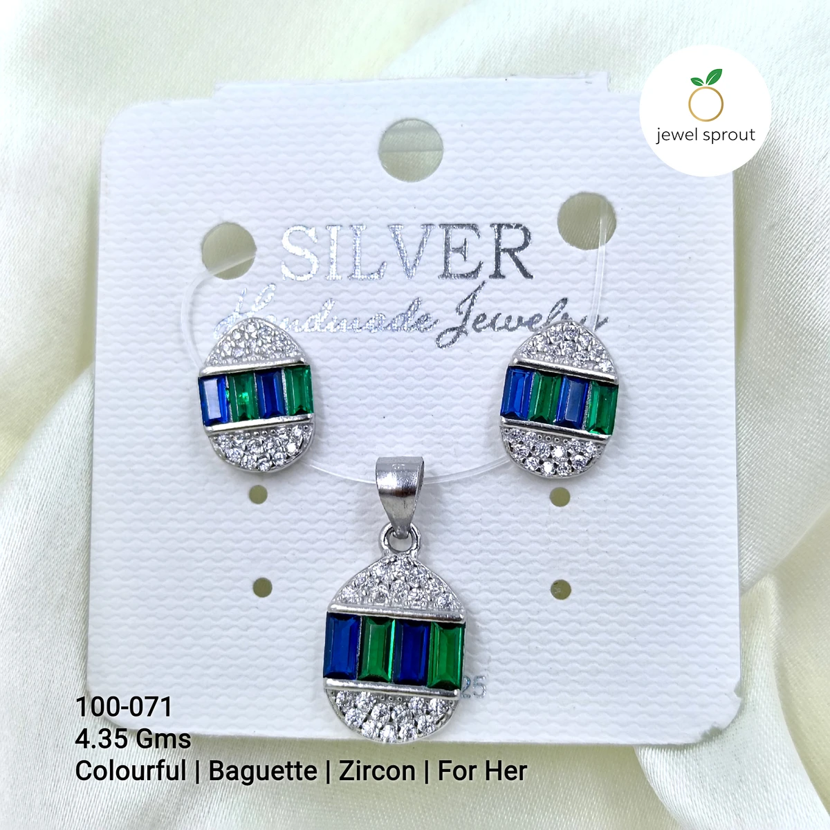 Colorful Baguette Zircon Pendant Set for Her